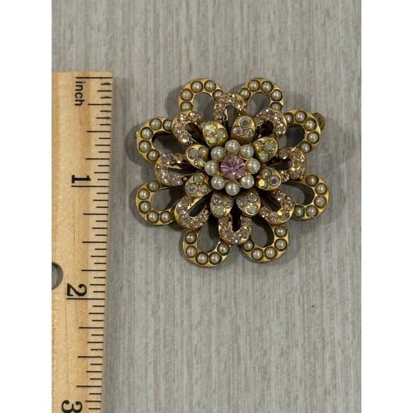 Vintage Lee Angel Brooch Matte Gold Tone Pearl Aurora Borealis Rhinestone - Picture 6 of 6